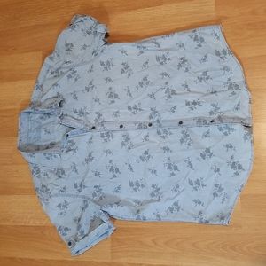 Calvin Klein Jeans mens short sleeve button down leaf print shirt blue XL EUC